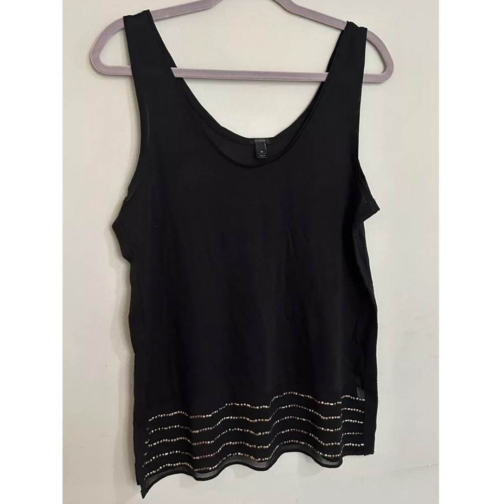 J.CREW Black Embellished Hem Sleeveless Tank Top Size M Scoop Neck Shirt Studded